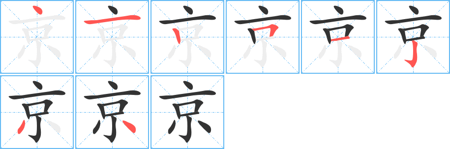 京字的笔顺笔画分步演示
