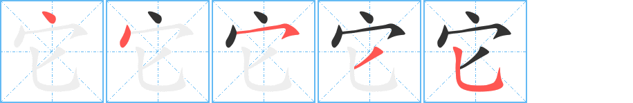 它字的笔顺笔画分步演示