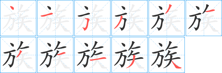 族字的笔顺笔画分步演示